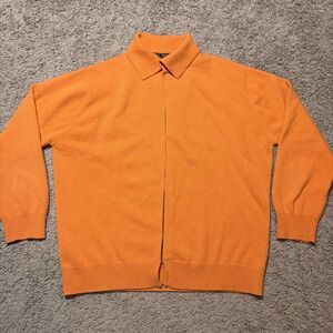 Burberry London Cashmere Cardigan Sweater Orange Women’s Large Collared Knit